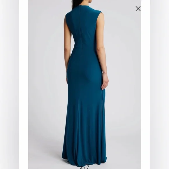Betsy & Adam Teal Sleeveless Draped Maxi Gown - Picture 2 of 9